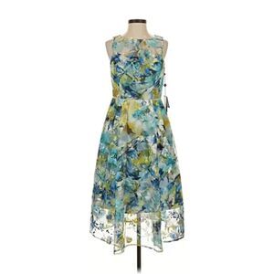 NWT Adrianna Papell Aidan Mattox Floral Printed Veiled Cocktail Party Dress 6
